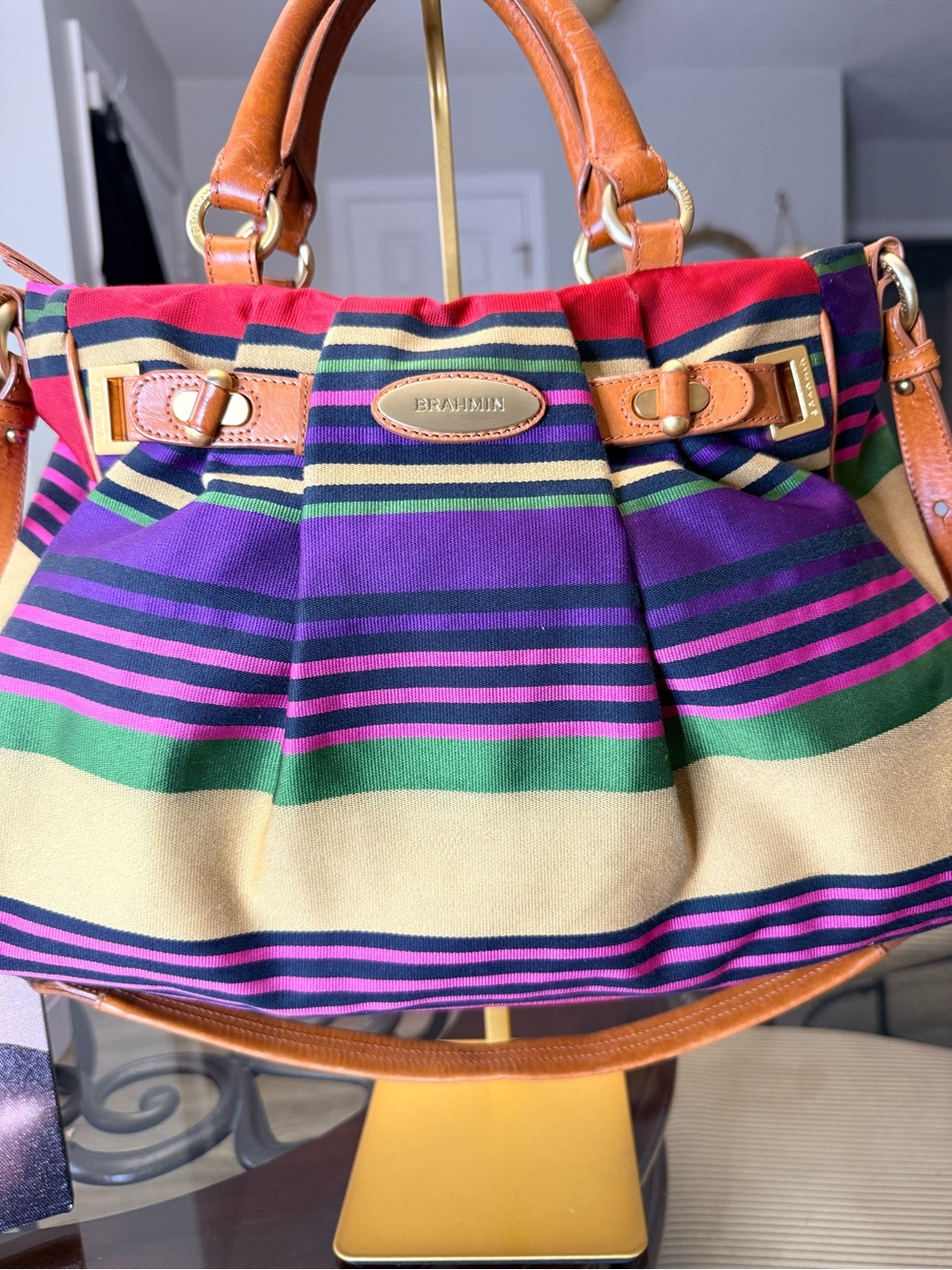 Brahmin vintage Multicolor Striped Shoulder Bag in Purple, Green & Tan - Picture 3 of 8